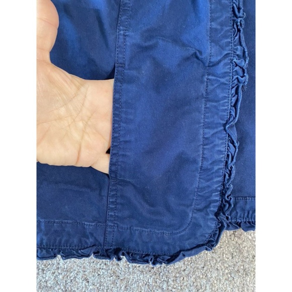 Chicos Jacket Womens Size 1 (Medium) Blue Blazer Ruffle‎ Open Front Preppy - Picture 4 of 13
